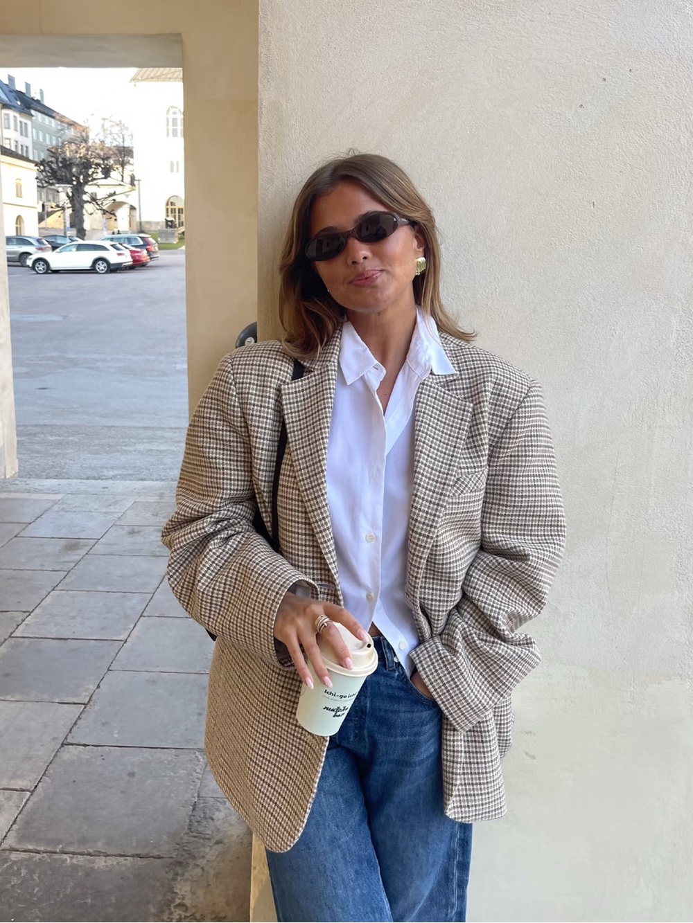djerf avenue weekend blazer checked oat - original drop, size xs